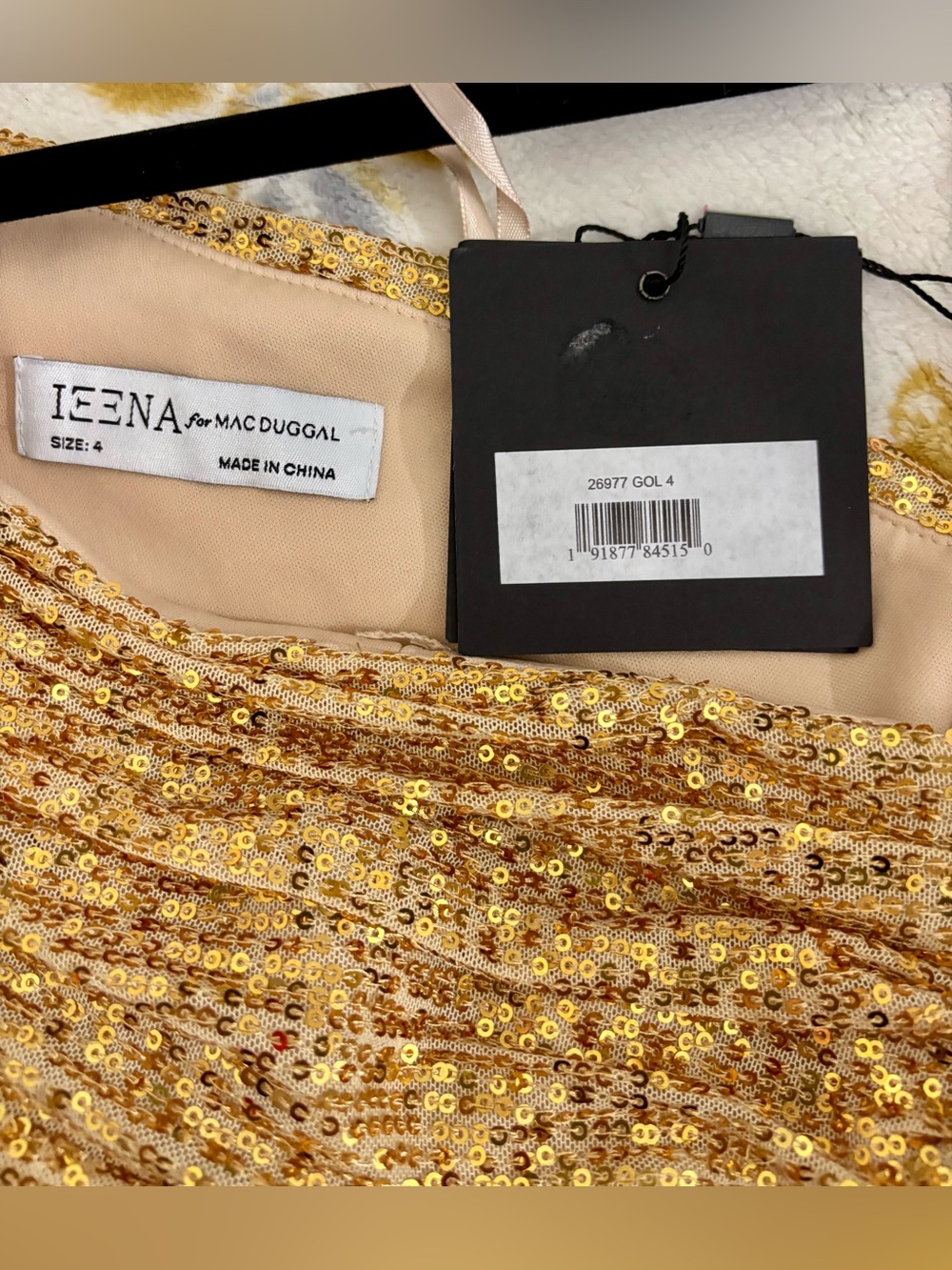 IEENA For MAC Duggal NWT Gold Sequined One Shoulder SideBow Dress Size 2 #26977 - Picture 8 of 13